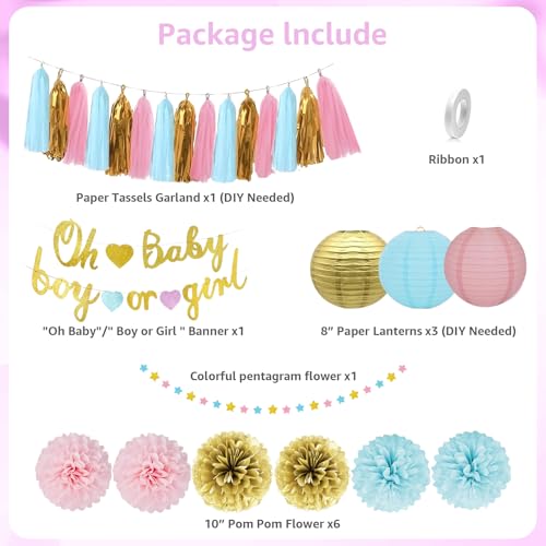 Baby Gender Reveal Dekorationen Party Supplies Kit Blau & Rosa - Junge oder Mädchen Banner, Seidenpapier Pompoms Baby Gender Reveal Dekorationen Party Supplies Kit Blau & Rosa - Junge oder Mädchen Banner, Seidenpapier Pompoms von Amaoball