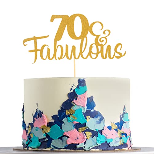 AmarYYa Fabulous & 70 Tortenaufsätze – Gold Glitter Fabulous 70 Geburtstag Party Kuchen Topper, Prost bis siebzig Jahre, 1 Stück Gold Glitter 70. Geburtstag Dekoration & 70 Jubiläum Party Dekoration… von AmarYYa