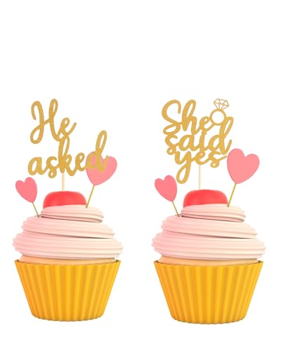 Cupcake-Topper mit Aufschrift "He Asked She Said Yes" für Verlobung Brautparty, Party, Cupcake-Dekoration, glitzernde Foto-Requisiten… von AmarYYa