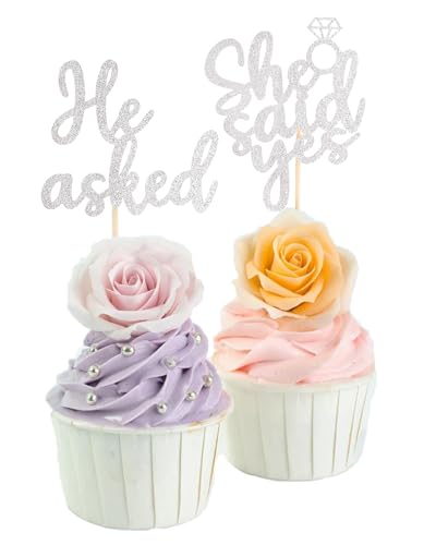 Cupcake-Topper mit Aufschrift "He Asked She Said Yes" für Verlobung Brautparty, Party, Cupcake-Dekoration, glitzernde Foto-Requisiten… Cupcake-Topper mit Aufschrift "He Asked She Said Yes" für Verlobung Brautparty, Party, Cupcake-Dekoration, glitzernde Foto-Requisiten… von AmarYYa