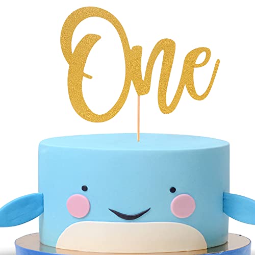 Gold Glitter One Kuchendekoration – 1. Baby Geburtstag, einseitig, goldfarben, glitzernd, Kuchendekoration, für Mädchen und Jungen, 1 Jahr Geburtstagsparty-Dekoration, 1 Jahrestagsparty-Dekoration… von AmarYYa