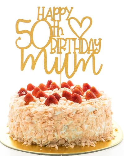 Happy 50th Birthday Mum Cake Topper - 50th Birthday Cake Decoration Mother's Day Party Cake Topper, Gold Glitter 50 Cake Topper… von AmarYYa