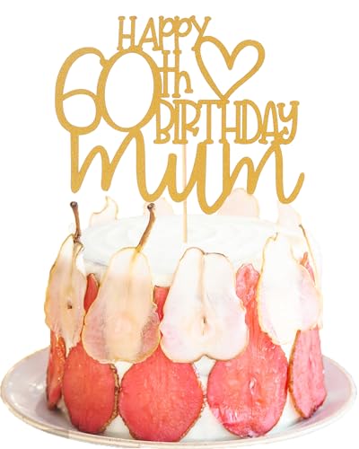 Happy 60th Birthday Mum Cake Topper - Happy Mothers Birthday Party Decorations Gold Glitter 60th Birthday Cake Decoration von AmarYYa