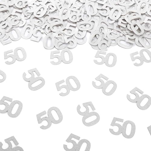 Konfetti zum 50. Geburtstag – 50. Hochzeitstag, Party-Tischdekoration, silberfarbener Glitzer, Nummer 50, Partyzubehör von AmarYYa
