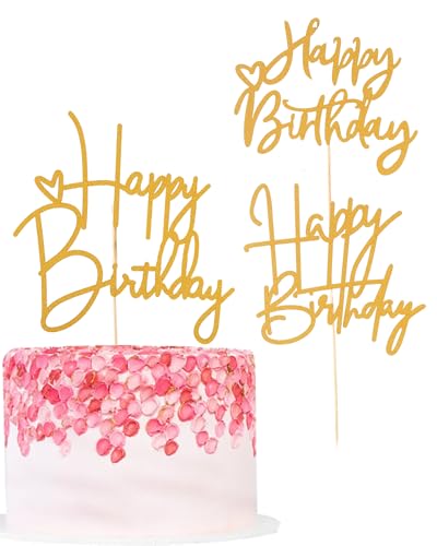 Kuchendekoration "Happy Birthday", goldfarben, glitzernd, 3 Stück von AmarYYa
