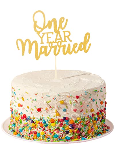 Kuchendekoration mit Aufschrift "One Year Married", zum ersten Jahrestag, goldfarben, glitzernd, Dekoration für die erste Hochzeit, Party-Dekoration Kuchendekoration mit Aufschrift "One Year Married", zum ersten Jahrestag, goldfarben, glitzernd, Dekoration für die erste Hochzeit, Party-Dekoration von AmarYYa