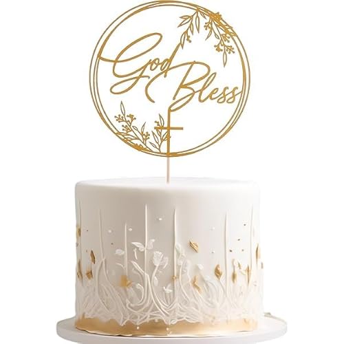 Tortenaufsatz zur Taufe "God Bless", elegante Kuchendekoration für Taufe und Kommunion, Andenken, Kreuz-Design von AmarYYa