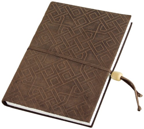 Amarcord Notizbuch aus gefettetem Leder, mit Prägung im Dedalus-Design und Holzperle als Verschluss von Amarcord