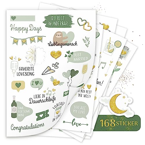 AMARI ® - Sticker Hochzeit [168 Motive] - Veredelte Aufkleber für Gästebuch Hochzeit - Deko Sticker Fotoalbum, Hochzeitssticker, Wedding, Fotoaufgaben, Aufkleber, Heiraten von Amari