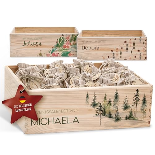 Amari ® Personalisierte Adventskiste 008 - Adventskalender 2025 aus Holz mit Namen - Weihnachtskalender für Kinder & Erwachsene von Amari