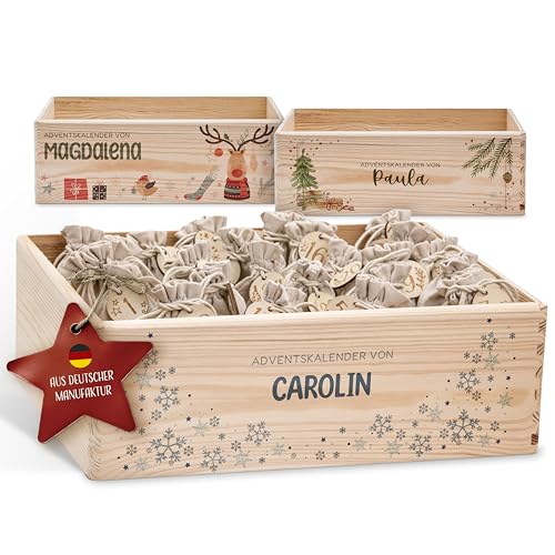 Amari ® Personalisierte Adventskiste 008 - Adventskalender 2025 aus Holz mit Namen - Weihnachtskalender für Kinder & Erwachsene von Amari