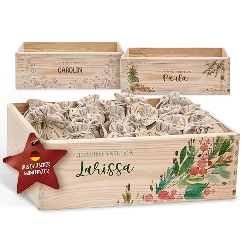 Amari ® Personalisierte Adventskiste 008 - Adventskalender 2025 aus Holz mit Namen - Weihnachtskalender für Kinder & Erwachsene von Amari