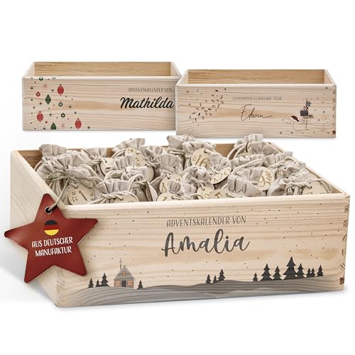 Amari ® Personalisierte Adventskiste (008.01) - Adventskalender 2024 aus Holz mit Namen - Weihnachtskalender für Kinder & Erwachsene von Amari
