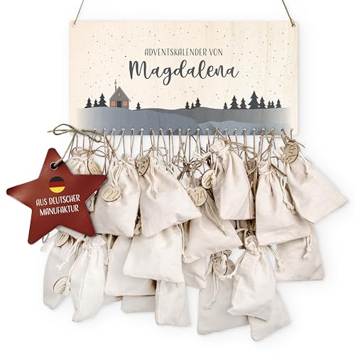 Amari ® Personalisierter Adventskalender (007.01) - Adventskalender 2024 aus Holz mit Namen - Weihnachtskalender für Kinder & Erwachsene von Amari