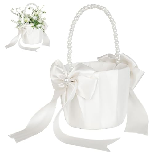 Blumenmädchen, Weiß Blumen Hochzeit für Blumenmädchen, Satin Blume für Blumenmädchen,Blumenmädchen mit Perle Henkle, Bow Blumen Aufbewahrungs für Hochzeitszeremonie Party Blumenmädchen, Weiß Blumen Hochzeit für Blumenmädchen, Satin Blume für Blumenmädchen,Blumenmädchen mit Perle Henkle, Bow Blumen Aufbewahrungs für Hochzeitszeremonie Party von Amasawa