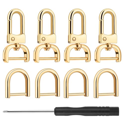 Amaxiu 4 Stück karabinerhaken D Ring mit drehgelenk, Gold Schlüsselanhänger für Umhängetasche Keychain Hardware Keyring Clips Pets Collar Zubehör(mit Kleinen Schraubendrehern) von Amaxiu