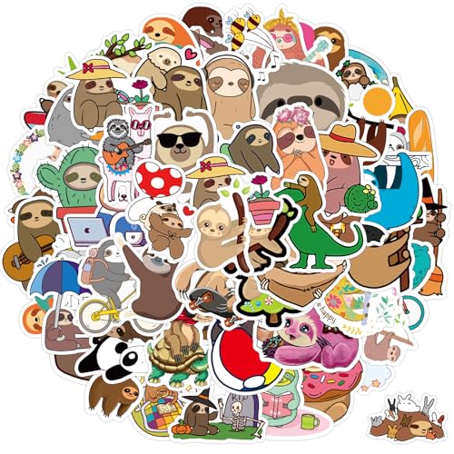 Amaxiu 100 Stück süße Faultier Aufkleber, Tier Faultier Geschenk Sticker Sloth Geschenk wasserfest Cartoon Vinyl Wasserflaschen Aufkleber Liebhaber Geschenke für DIY Dekoration Sammelalbum Gepäck von Amaxiu