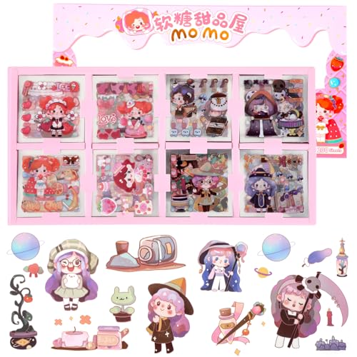 Amaxiu 200 Blatt wasserfeste süße Aufkleber, transparente Kawaii Aufkleber Cartoon Aufkleber dekorative Abziehbilder Kinderaufkleber für Handyhüllen Laptops DIY Basteln Scrapbook Tagebuch Notizbuch von Amaxiu