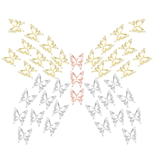 Amaxiu 80 Stück 3D Schmetterlings Nagel Charms, Legierung Schmetterlings Form goldene silberne Nagel Bling Nagelkunst Dekorationen Nagelschmuck Zubehör für Frauen DIY Maniküre von Amaxiu