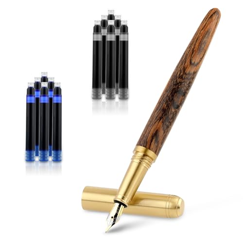 Amaxiu Holz Füllfederhalter mit feiner Spitze, handgefertigter Vintage Luxus-Füllfederhalter mit 12 Stück 2,6-mm-Tintenpatronen Journaling-Stift für geschäftliche Kalligraphie-Geschenk(B) von Amaxiu