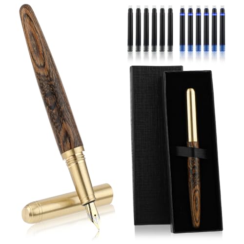 Amaxiu Luxus Füllfederhalter Set aus Holz, Füllfederhalter aus Holz mit feiner Feder, Vintage Holzstift mit 12 2,6 mm Tintenpatronen und Geschenkbox für Journaling, Geschäftsbürobedarf(B) von Amaxiu