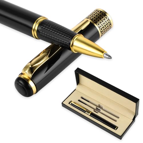 Amaxiu Luxus Tintenroller Set, 0.5 mm Hochwertig Metall Schwarzer Geschäft Kugelschreiber mit 2 schwarzen Minen, ausgefallene Stifte für Männer und Frauen, Business-Signatur, Tagebuch, Büro, Geschenk Amaxiu Luxus Tintenroller Set, 0.5 mm Hochwertig Metall Schwarzer Geschäft Kugelschreiber mit 2 schwarzen Minen, ausgefallene Stifte für Männer und Frauen, Business-Signatur, Tagebuch, Büro, Geschenk von Amaxiu