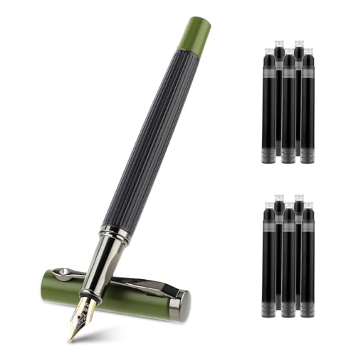 Amaxiu Metall Füllfederhalter Set, 0.5 mm Füllfederhalter mit feiner Spitze mit 10 3.4 mm Tintenpatronen Sanftes Schreiben Luxus Kalligrafiestift Büro und Schulbedarf Geschenk(Grün) von Amaxiu