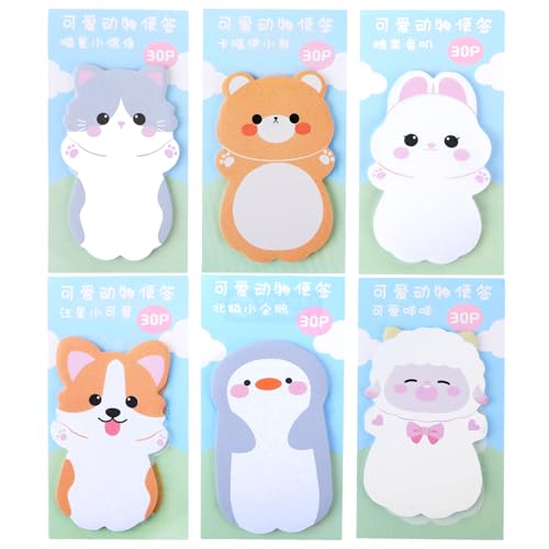 Amaxiu Niedliche Haftnotizen, 6 Stück Cartoon Tier Haftnotizen Kawaii Marker Flaggen Notizblöcke kleine Haftnotizen Hund Katze Kaninchen Bärenform, 8 x 5 cm, 180 Blatt von Amaxiu