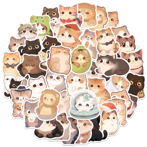 Amaxiu Niedliches Kawaii Katzen Aufkleber Set, 50 Stück lustige Cartoon Tier Ästhetik Aufkleber, wasserfest, selbstklebende Vinyl Aufkleber für Scrapbooking, Planer, Tagebücher von Amaxiu