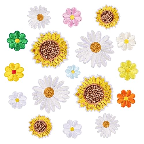 Amaxiu Sonnenblumen Aufnäher zum Aufbügeln, 17 Stück, bunte Gänseblümchen Applikationsflicken Kleidungsreparatur bestickte Aufnäher zum Aufnähen DIY Blumenflicken für Jeans Jacken Hüte von Amaxiu