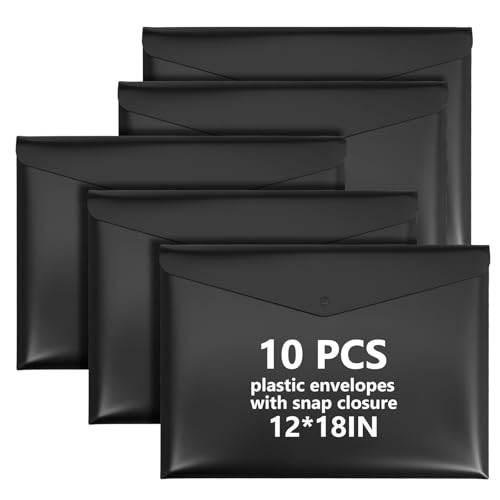 AmazingSpark 10 Stück 27,9 x 43,2 cm große Aktenordner, Tabloidgröße, schwarze Kunststoff-Poly-Umschläge mit Schnappverschluss, übergroße Mappe, Organizer für wichtige Dokumente, Aufbewahrung für von AmazingSpark