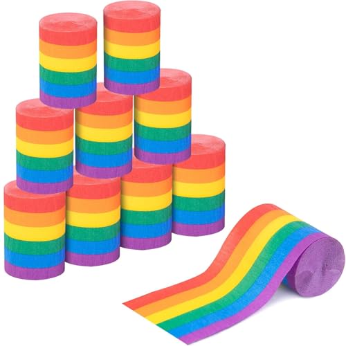 AmazingSpark 12 Rollen Regenbogen-Krepppapier-Luftschlangen, 240 m, bunte Krepppapier-Luftschlangen für Party, Hintergrund, Stolz, Geburtstag, Hochzeit, Dekorationen, Zeremonie, Babyparty, Festivals von AmazingSpark
