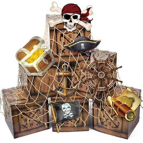 AmazingSpark 14 Stück Piraten-Party-Dekorationen enthalten 6 Holzmaserungs-Imitationsboxen, 1 Fischernetz, 7 Piratenkarten, Foto-Requisiten für Halloween, Geburtstag, Ozean, Abenteuer, nautisches AmazingSpark 14 Stück Piraten-Party-Dekorationen enthalten 6 Holzmaserungs-Imitationsboxen, 1 Fischernetz, 7 Piratenkarten, Foto-Requisiten für Halloween, Geburtstag, Ozean, Abenteuer, nautisches von AmazingSpark