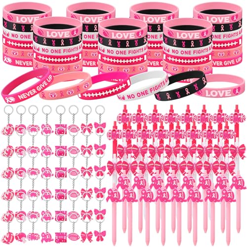 AmazingSpark 144-teiliges Set mit rosa Schleife für Brustkrebs-Bewusstseins-Stifte und Silikon-Armbänder und Schlüsselanhänger für Fußballspiele, Cheerleader, Brustkrebs-Bewusstseinsmonat AmazingSpark 144-teiliges Set mit rosa Schleife für Brustkrebs-Bewusstseins-Stifte und Silikon-Armbänder und Schlüsselanhänger für Fußballspiele, Cheerleader, Brustkrebs-Bewusstseinsmonat von AmazingSpark