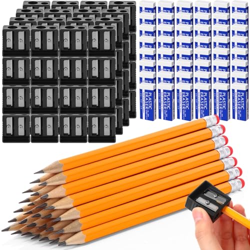 AmazingSpark 150 Stück Bleistift-Radierer und Spitzer, 50 Bleistifte mit Radiergummis, 50 große weiße Radiergummis, 50 2-große Löcher, Handspitzer für Büro, Schule, Klasse, Heimbedarf AmazingSpark 150 Stück Bleistift-Radierer und Spitzer, 50 Bleistifte mit Radiergummis, 50 große weiße Radiergummis, 50 2-große Löcher, Handspitzer für Büro, Schule, Klasse, Heimbedarf von AmazingSpark