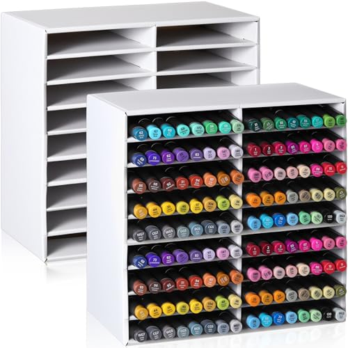 AmazingSpark 2 x Kunstmarker-Aufbewahrungsregal für Schreibtisch, Karton, Kunstbedarf, für 126 Marker, 26 x 27 x 13 cm, Stifte, Bleistifte, Pinselhalter für Büro, Klassenzimmer, Heimstudio (weiß) AmazingSpark 2 x Kunstmarker-Aufbewahrungsregal für Schreibtisch, Karton, Kunstbedarf, für 126 Marker, 26 x 27 x 13 cm, Stifte, Bleistifte, Pinselhalter für Büro, Klassenzimmer, Heimstudio (weiß) von AmazingSpark