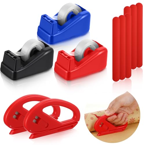 AmazingSpark 21-teiliges Weihnachts-Geschenkpapier-Set, 3 Bandschneider, 2 Papierrollenschneider, 10 transparente Bänder und 6 Geschenkpapierhalter für Geschenke, Verpackung, Zuhause, Aufbewahrung von AmazingSpark