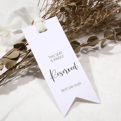AmazingSpark 24 Stück "Reserved"-Schilder für Hochzeitsstühle mit Band "Reserved Seating Signs Hanging for Wedding Ceremony Seat Cards for Important Events Church Pews Restaurant, 5,9 x 16,4 cm von AmazingSpark