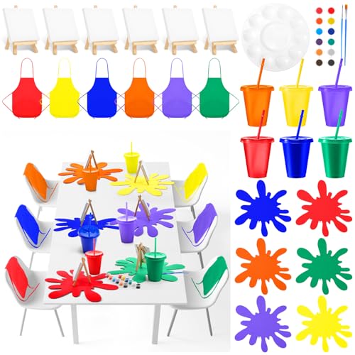 AmazingSpark 42-teiliges Set aus Leinwand und Staffelei zum Bemalen von Partygeschenken mit Schürzen, Paletten, Tassen, Pinseln, Farben und Filz-Tischmatte, Party, lebendiges Kunstzubehör zum Malen AmazingSpark 42-teiliges Set aus Leinwand und Staffelei zum Bemalen von Partygeschenken mit Schürzen, Paletten, Tassen, Pinseln, Farben und Filz-Tischmatte, Party, lebendiges Kunstzubehör zum Malen von AmazingSpark