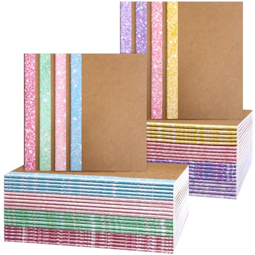 AmazingSpark 48 Pcs Kraft Composition Notebooks Bulk A5 Lined Journals College Ruled Small Travel Journal Notebook with Glitter Spines for Office School Supplies, 5.8 x 8.3 Inch, 60 Pages, 30 Sheets von AmazingSpark