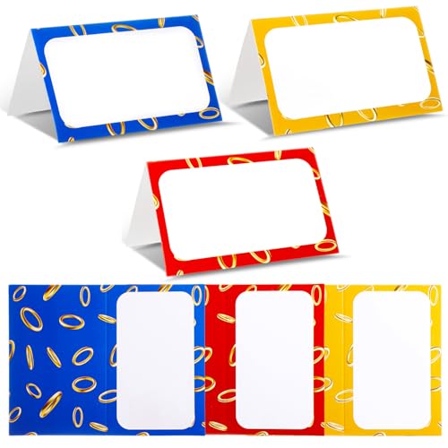 AmazingSpark 48 Stück blaue mit Goldring-Druck, Lebensmitteletiketten, Schilder, gefaltete Tischkarten, Videospiele, Themen, für Tischdekoration, blanko, Namenskarten, Geburtstagsparty-Dekorationen von AmazingSpark