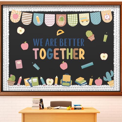 AmazingSpark 62 Stück Boho We are Better Together Pinnwand Dekor 3D Fans Seidenpapier Pompons Pinnwand Boho Apfel Ausschnitte Zurück zur Schule Papierausschnitte Set für Schule Wanddekoration von AmazingSpark