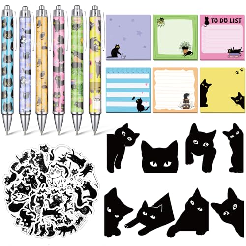 AmazingSpark 65-teiliges Schreibwaren-Geschenk-Set mit schwarzer Katze, 6 Kugelschreiber mit schwarzer Tinte, 6 niedliche Haftnotizen, 8 magnetische Lesezeichen-Clips, 45 kleine Katzen-Aufkleber für AmazingSpark 65-teiliges Schreibwaren-Geschenk-Set mit schwarzer Katze, 6 Kugelschreiber mit schwarzer Tinte, 6 niedliche Haftnotizen, 8 magnetische Lesezeichen-Clips, 45 kleine Katzen-Aufkleber für von AmazingSpark