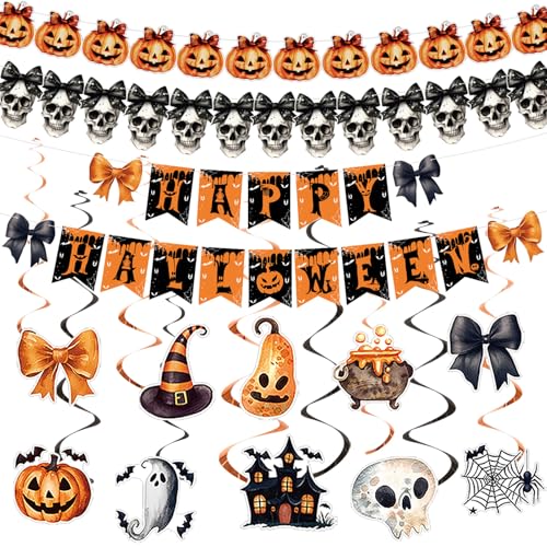 AmazingSpark Bogen Halloween Party Dekorationen Set Halloween Hintergrund Dekorationen Zubehör mit 10 hängenden Wirbeln und 4 vorbespannten Papierbanner für Party Outdoor Indoor Decor von AmazingSpark