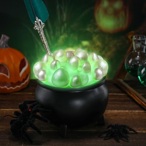 AmazingSpark Schwarzer leuchtender Hexenkessel, Halloween-Dekoration, Kunststoff, beleuchtet, sprudelnder Kessel, Topf, Ornamente für Halloween, Party, Innenbereich, Küche, Tischdekoration von AmazingSpark