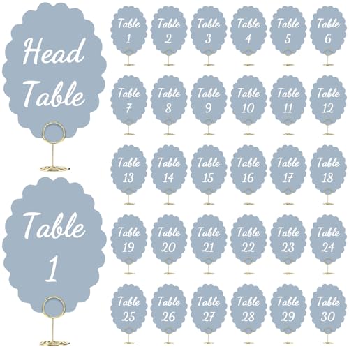 AmazingSpark Tischnummern-Set für Hochzeiten, 1-30, mit Ständer, 13 x 10 cm Kopf und Geschenk-Tischnummernkarten mit Kartenhalter, doppelseitig für Empfang, Veranstaltungen, Party-Dekorationen, (Dusty AmazingSpark Tischnummern-Set für Hochzeiten, 1-30, mit Ständer, 13 x 10 cm Kopf und Geschenk-Tischnummernkarten mit Kartenhalter, doppelseitig für Empfang, Veranstaltungen, Party-Dekorationen, (Dusty von AmazingSpark
