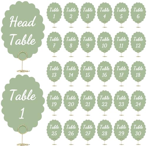AmazingSpark Tischnummern-Set für Hochzeiten, 1-30, mit Ständer, 13 x 10 cm Kopf und Geschenk-Tischnummernkarten mit Kartenhalter, doppelseitig für Empfang, Veranstaltungen, Party-Dekorationen von AmazingSpark