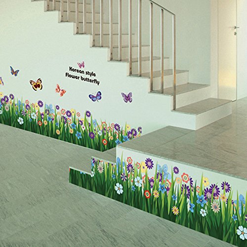 Amazingdeal365 Schmetterlings-Gras-Blumen-Aufkleber Removable DIY Vinyl-Zitat-Wandaufklebe für Kindergarten Kinderzimmer Schule Größe:Ca. 163 cm x 50 cm von Amazingdeal365