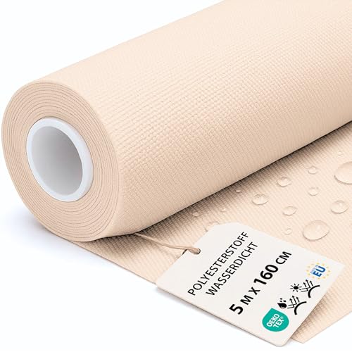 Polyesterstoff wasserdicht Stoff Meterware 5 m x 160 cm - markisenstoff markisenstoffe canvas und polsterstoff möbelstoff futterstoff segeltuch und vorhangstoff Beige oeko-tex-zertifikat von Amazinggirl