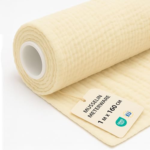 Musselin Stoff Meterware 1 M x 160 cm - Baumwollstoff Stoffe zum Nähen ideal für Bettwäsche Decke Kinder Tuch Tischläufer leichte Baumwolle Fabric Musselinstoff Oeko-Tex-Zertifikat Hellbeige von Amazinggirl